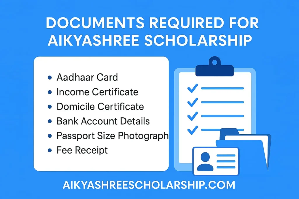 wbmdfcscholarship document, aikyashree scholarship required document